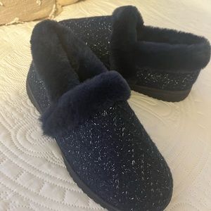 Skechers Cozy Lite Sparkle Sweet Walk Knit Slippers - NAVY Women 8.5 New